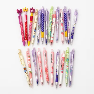 Kawaii character pens and pencils in assorted patterns and colors