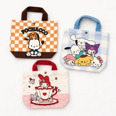 Mini canvas tote bags with character prints